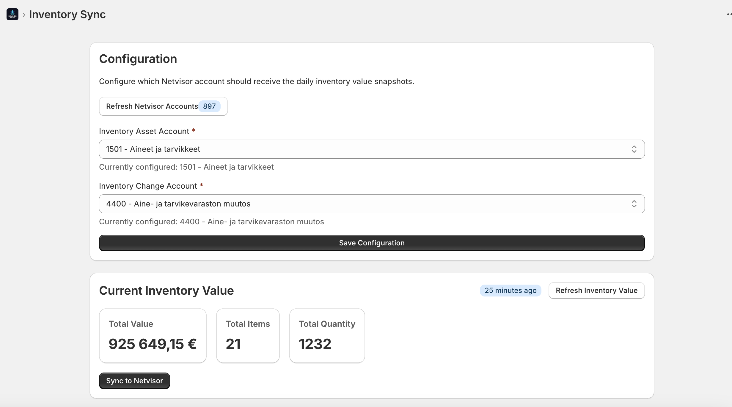 Inventory Sync Configuration